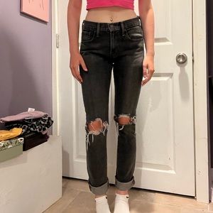 Distressed Levi’s straight jeans